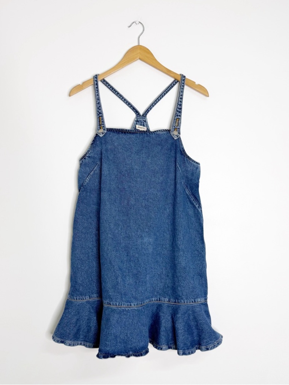 Pilcro Anthropologie Denim Ruffle Hem Jean Mini Dress Medium - Picture 5 of 7